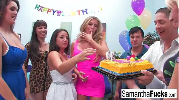 Hot Samantha celebrates her birthday with a wild crazy orgy cool Clips