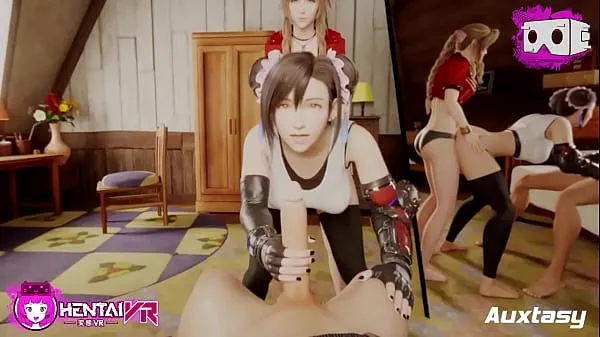 Горячие Любовный треугольник Aerith x Tifa VR крутые клипы