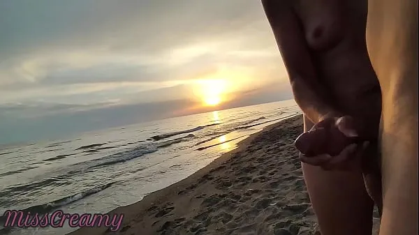 Hot French Milf Blowjob Amateur on Nude Beach public to stranger with Cumshot 02 - MissCreamy cool Clips